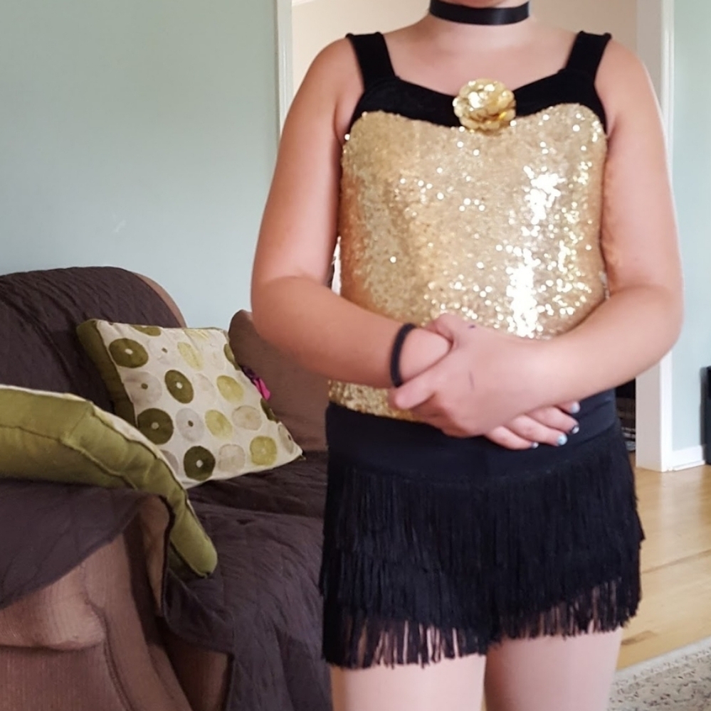 Balera Gold and Black Sequin Kids Dance Costume